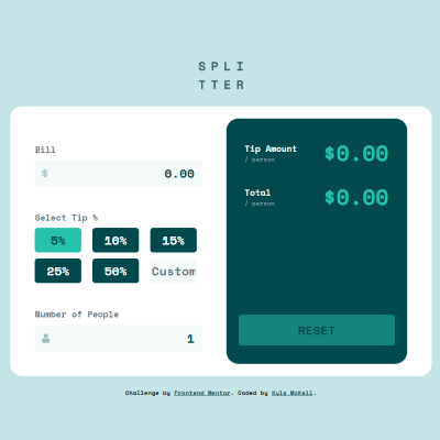 Tip splitting app that uses vanilla HTML, CSS, and JS